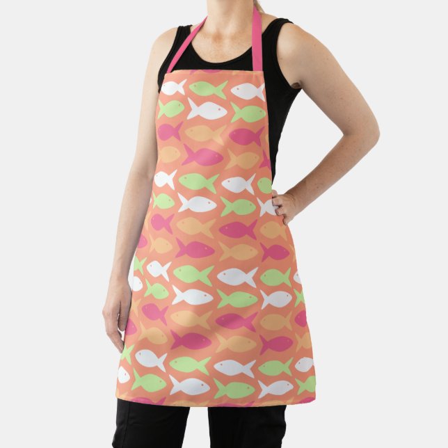 Cute Pink Orange White Fish Pattern Apron (Insitu)