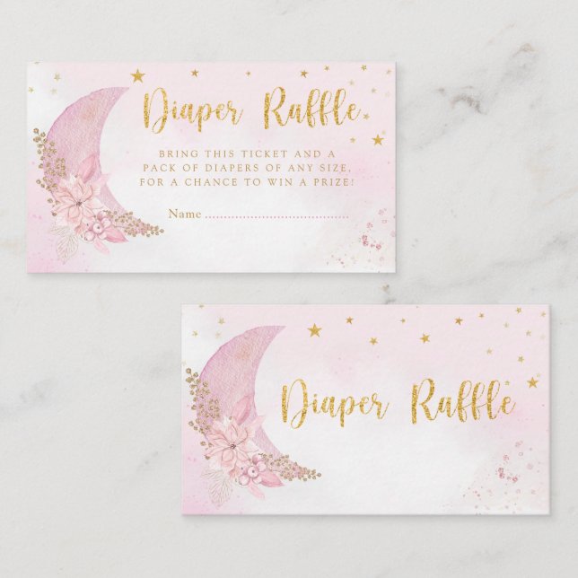 Cute Pink Over The Moon Baby Shower Diaper Raffle Enclosure Card (Front/Back)