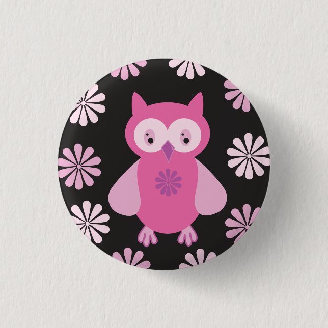 Cute pink owl 1 inch round button (Front)
