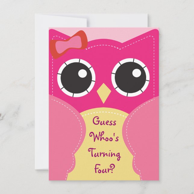 Cute Pink Owl Birthday or Baby Shower Invitation (Front)