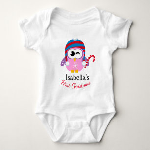 Cute Pink Owl Candy Cane Baby's First Christmas  Baby Bodysuit