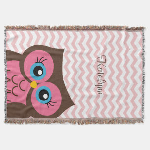 Cute Pink Owl Chevron Zigzag Custom Throw Blanket