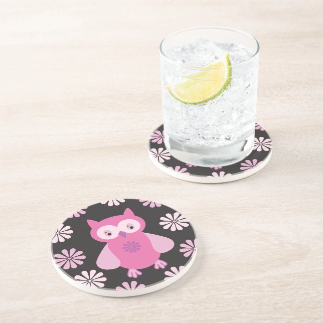 Cute pink owl coaster (Side)