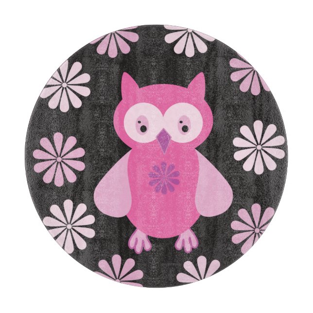 Cute pink owl cutting board (Front)