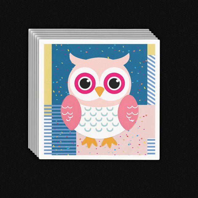Cute Pink Owl Gender Neutral Woodland Baby Shower Napkin (Creator Uploaded)