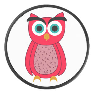 Cute Pink Owl Hockey Puck