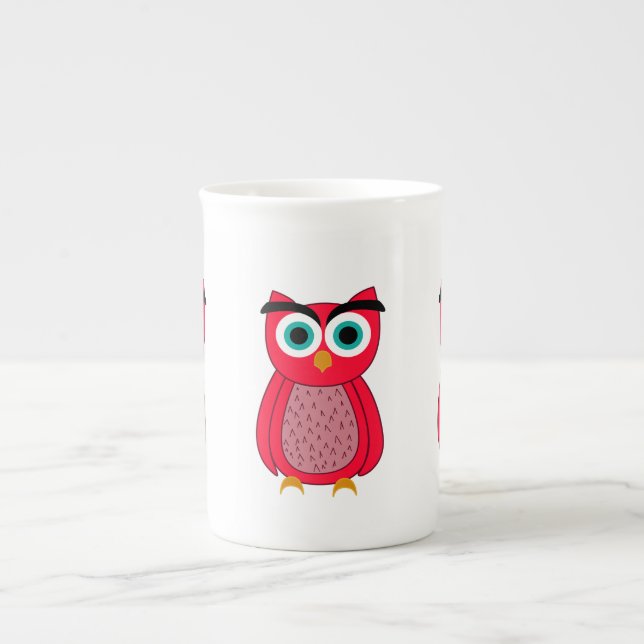 Cute Pink Owl Illustration Bone China Mug (Front)