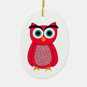 Cute Pink Owl Illustration Ceramic Ornament