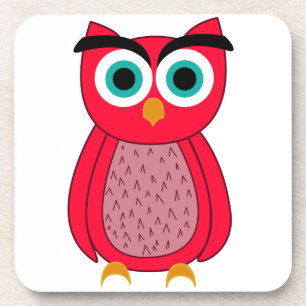 Cute Pink Owl Illustration Coaster
