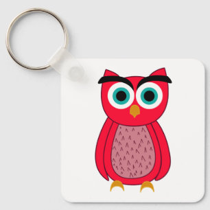 Cute Pink Owl Illustration Keychain