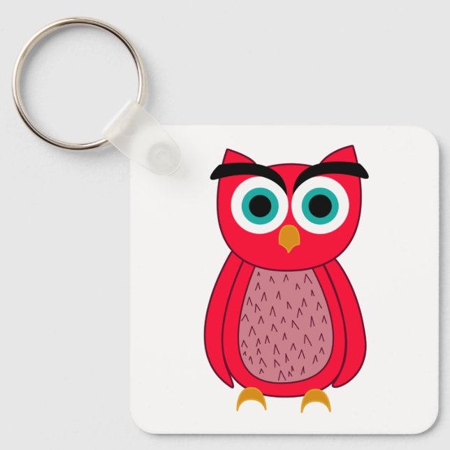 Cute Pink Owl Illustration Keychain (Front)