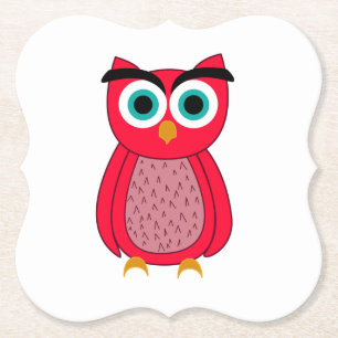 Cute Pink Owl Illustration Paper Coaster