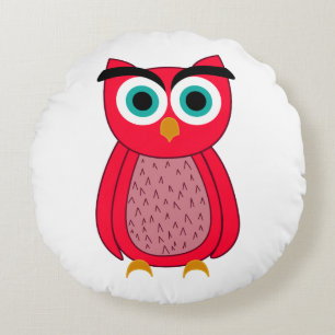 Cute Pink Owl Illustration Round Pillow