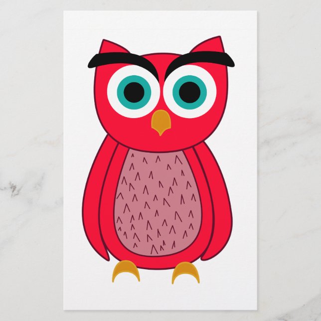 Cute Pink Owl Illustration Stationery (Front)