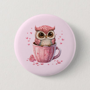 Cute Pink Owl in a Cup 2 Inch Round Button