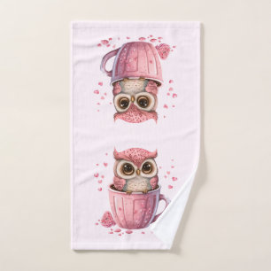 Cute Pink Owl in a Cup Bath Towel Set