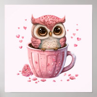 Cute Pink Owl in a Cup