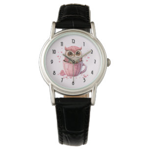 Cute Pink Owl in a Cup Watch