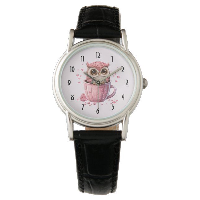 Cute Pink Owl in a Cup Watch (Front)