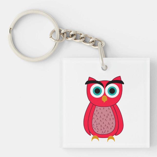 Cute Pink Owl Keychain (Front)