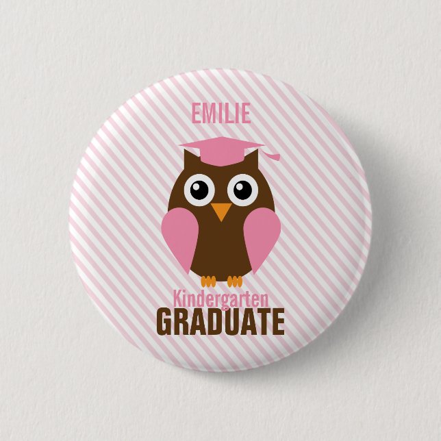 Cute Pink Owl Kindergarten Graduate 2 Inch Round Button (Front)