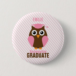Cute Pink Owl Kindergarten Graduate 2 Inch Round Button