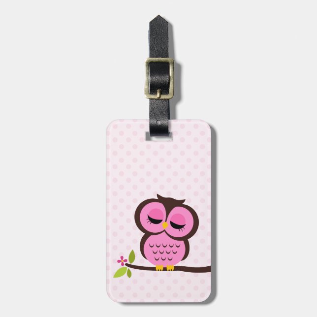 Cute Pink Owl Luggage Tag (Front Vertical)