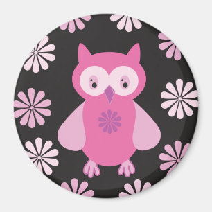 Cute pink owl magnet