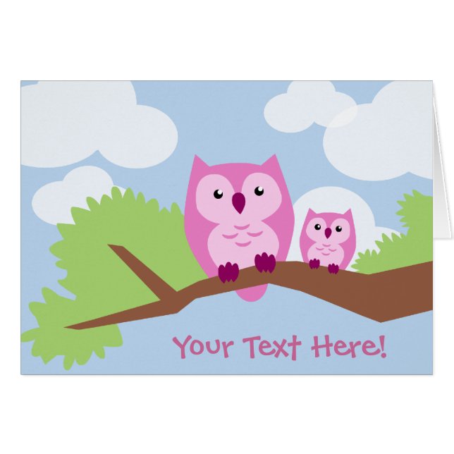 Cute Pink Owl Mom and Baby (Front Horizontal)