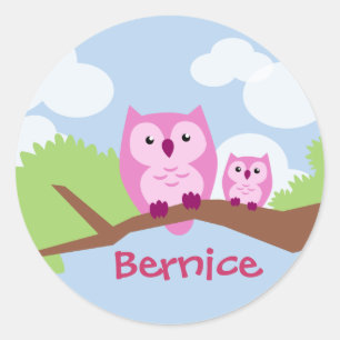 Cute Pink Owl Mom and Baby Classic Round Sticker