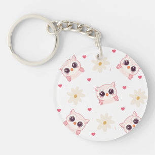 Cute Pink Owl Pattern Keychain – Kawaii Style