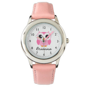 Cute pink owl personalized name watch
