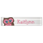 Cute Pink Owl Personalized Nameplate