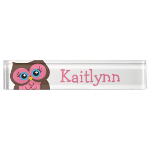 Cute Pink Owl Personalized Nameplate