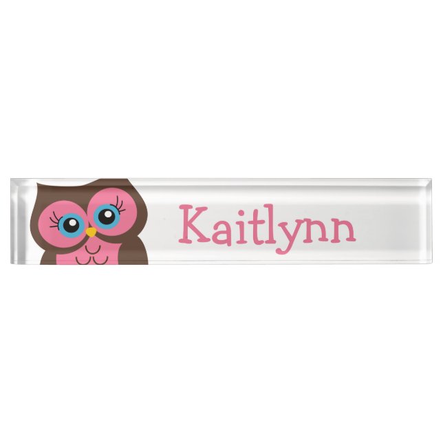 Cute Pink Owl Personalized Nameplate (Front)