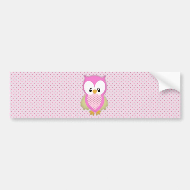 Cute pink owl polka dots pink pattern image print bumper sticker (Front)