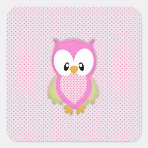 Cute pink owl polka dots pink pattern image print square sticker