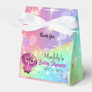 Cute Pink Owl Stars Twinkle Thank You Baby Shower Favor Box