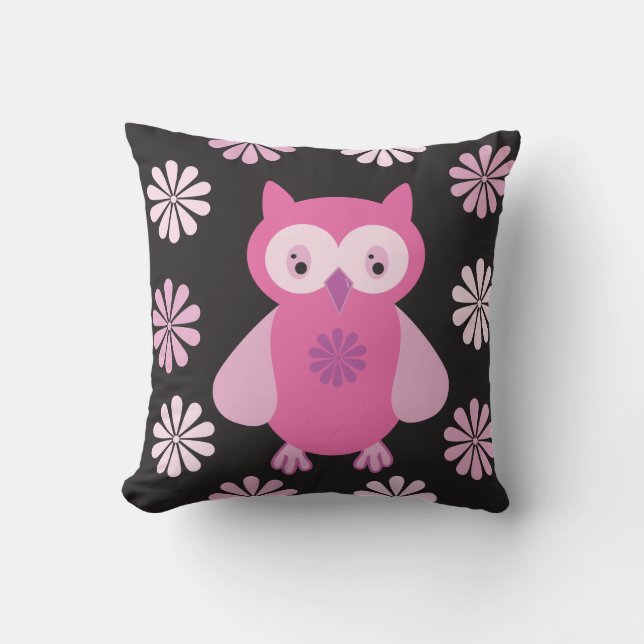 Cute pink owl throw pillow (Front)