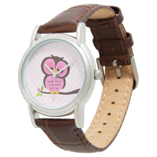 Cute Pink Owl Watch (Angled)