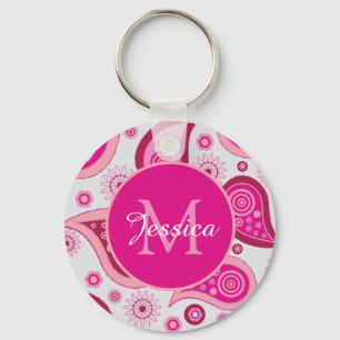 Cute Pink Paisley Personalised Keychain