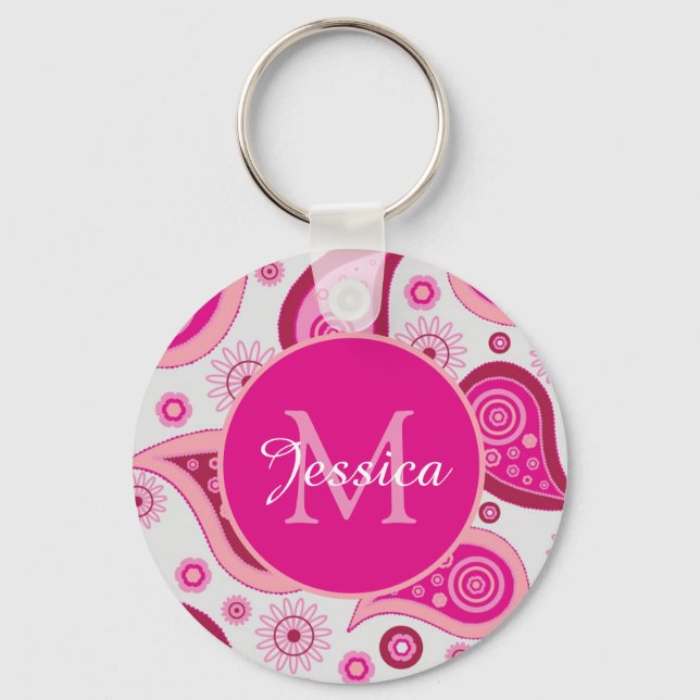 Cute Pink Paisley Personalised Keychain (Front)