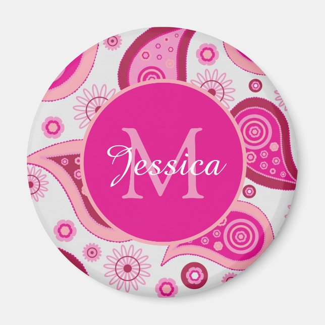 Cute Pink Paisley Personalised Magnet (Front)