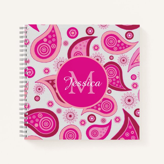 Cute Pink Paisley Personalised Notebook (Front)