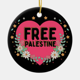 cute pink Palestine heart graphic design Ceramic Ornament
