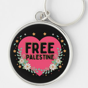 cute pink Palestine heart graphic design Keychain