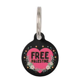 cute pink Palestine heart graphic design Pet Tag