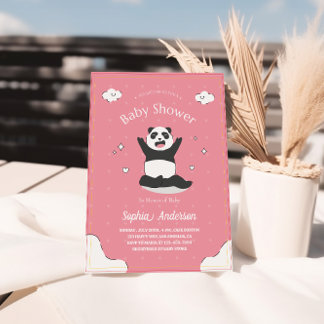 Cute Pink Panda Baby Shower – Editable Baby Shower Invitation