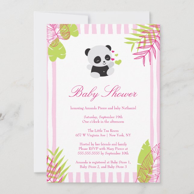 Cute Pink Panda Girl Baby Shower Invitation (Front)