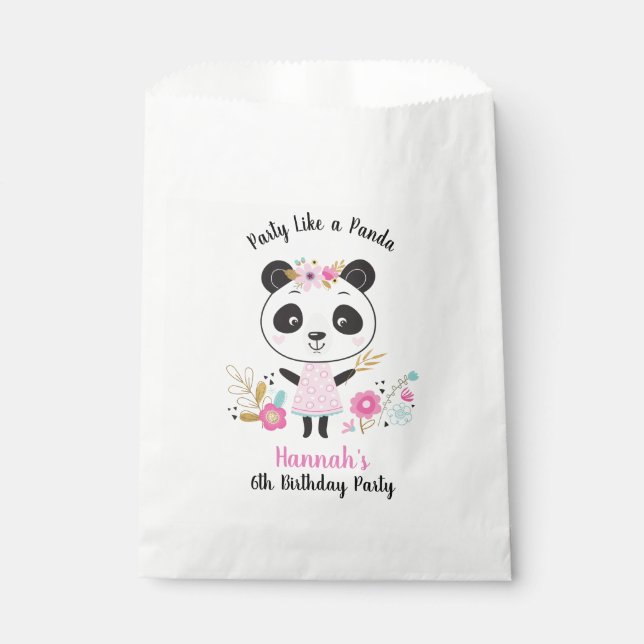 Cute Pink Panda Girls Birthday Party Favour Bag (Front)